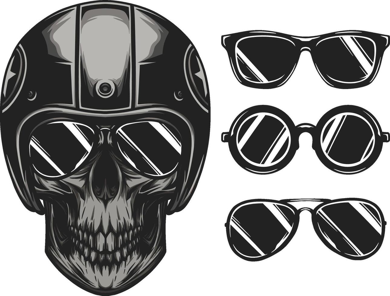 skull with retro helm and sunglasses in different style vector
