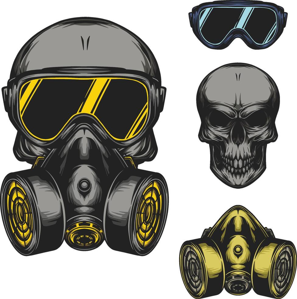 skull with gas mask easy to change position and color vector