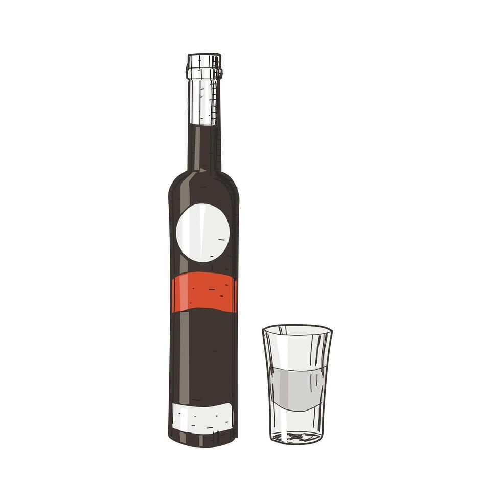 vodka and glass 2 vintage hand drawn style vector