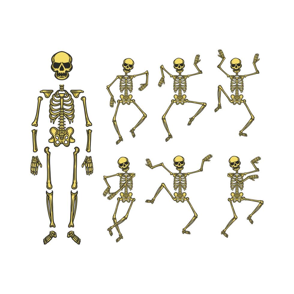 dancing skull in many position vector