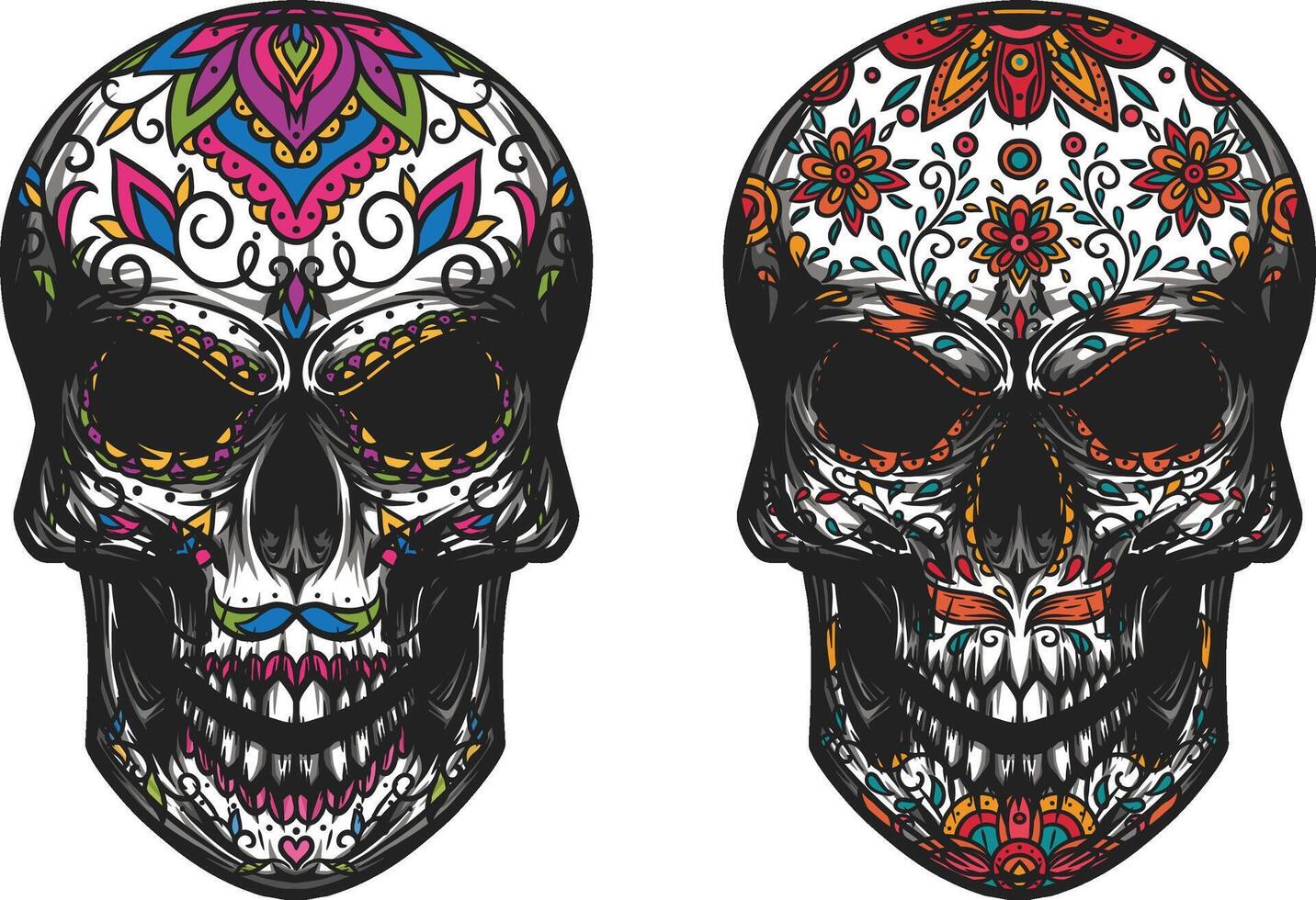 skull flower ornament vector