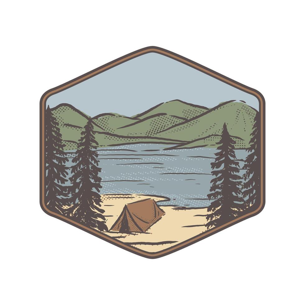lake landscape with a tend vector