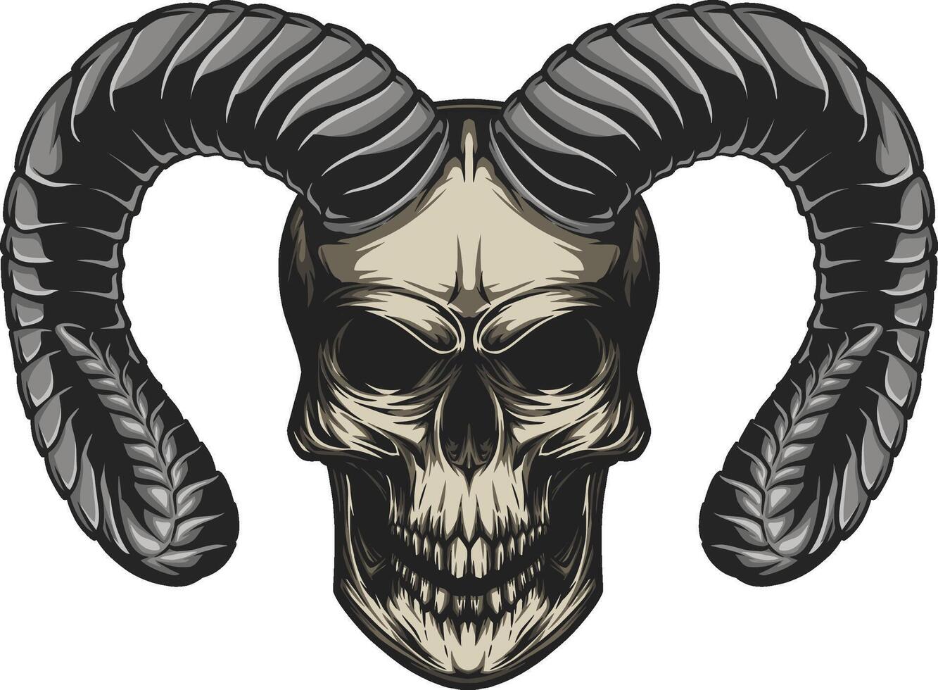 skull with big goat horn in style vector