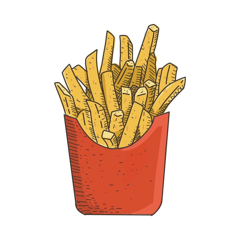 french fries in vintage hand drawn style vector