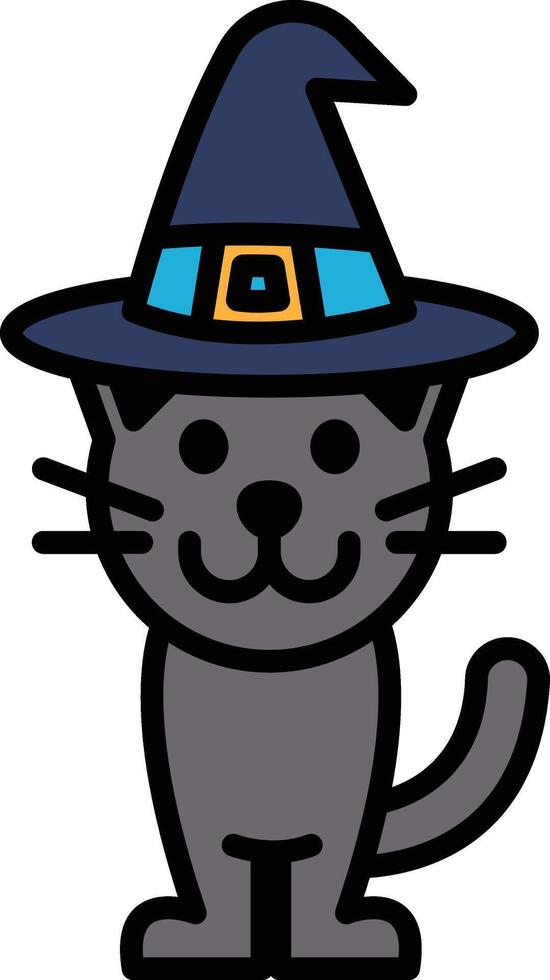 Cat wearing a witch's hat in line icon style vector