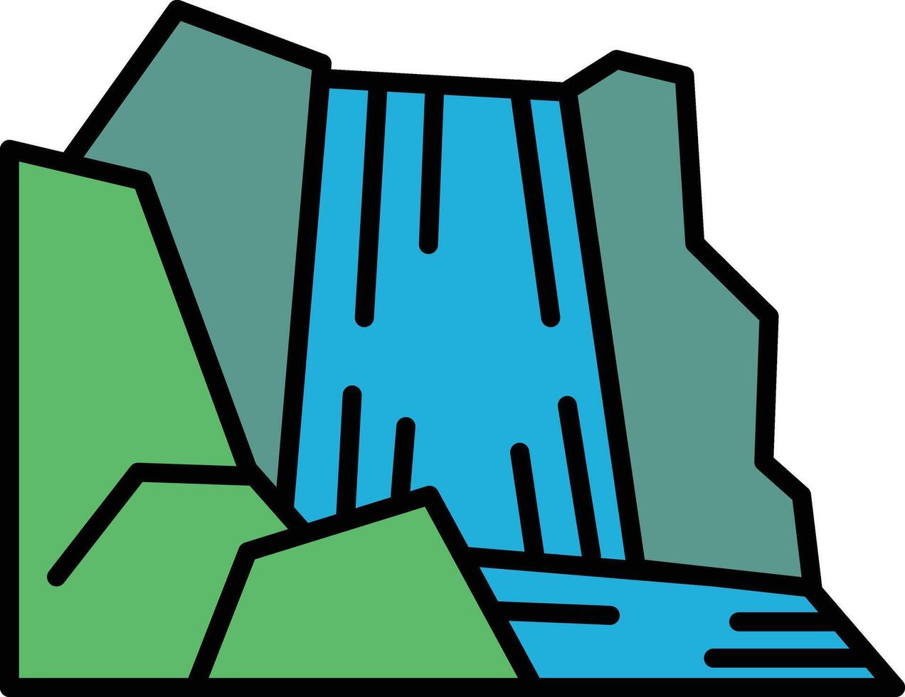 Waterfalls and mountains in line icon style vector