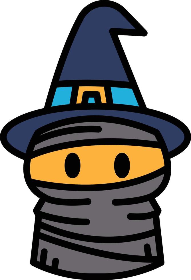 Mummy wearing a witch's hat in line icon style vector