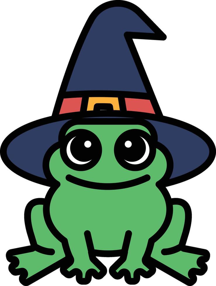 Frog wearing a witch's hat in line icon style vector