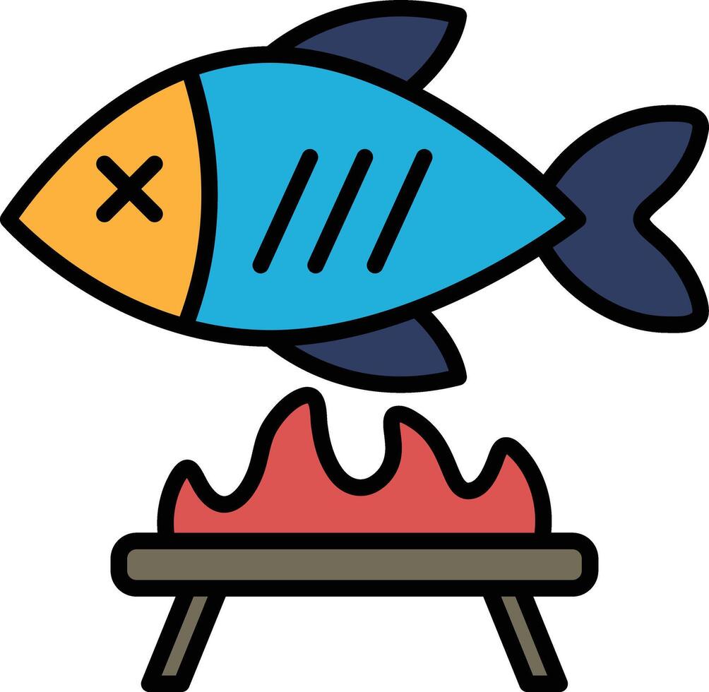 Grilled fish icon in line style. vector