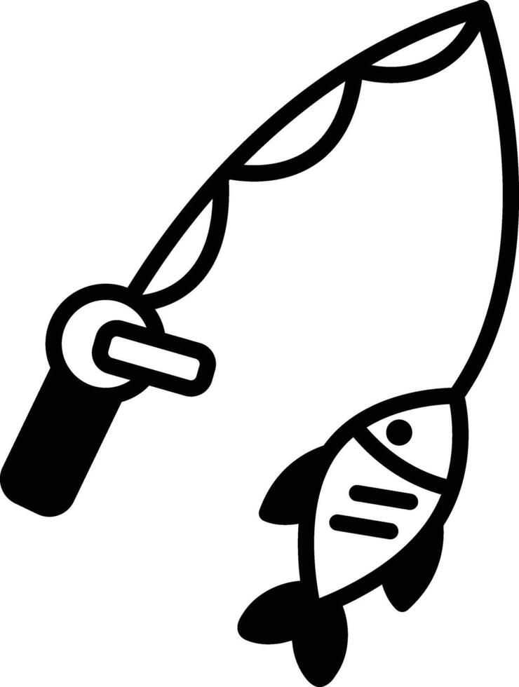 Fish and fishing rod icon in line style. vector