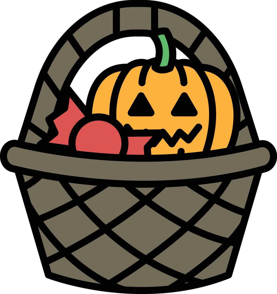 Halloween Candy Basket in line icon style vector