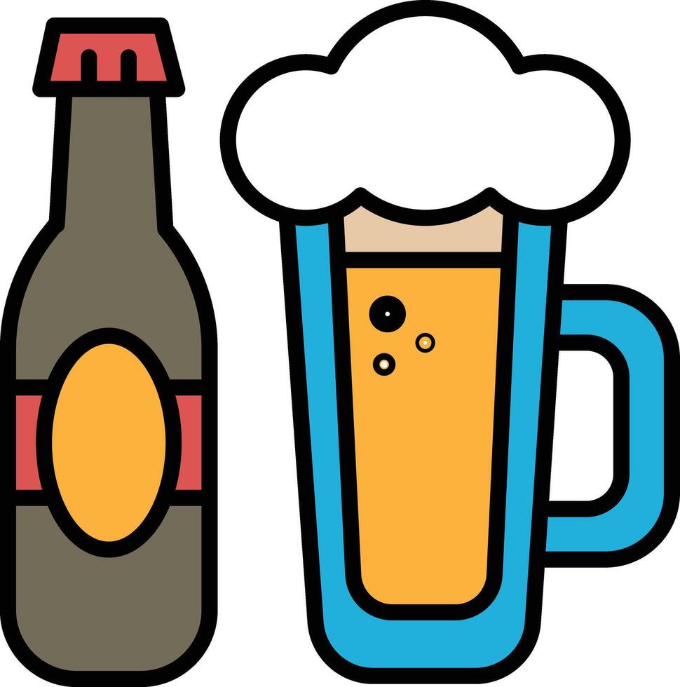 Beer bottles and glasses in line icon style vector
