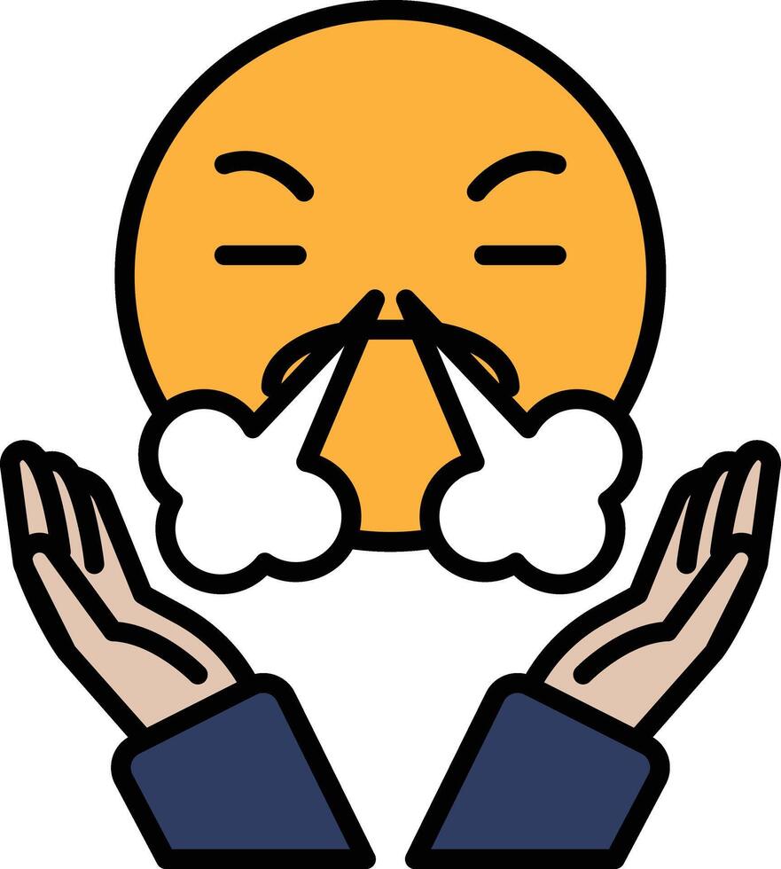 A cartoon of a man with his hands over his face, blowing his nose vector