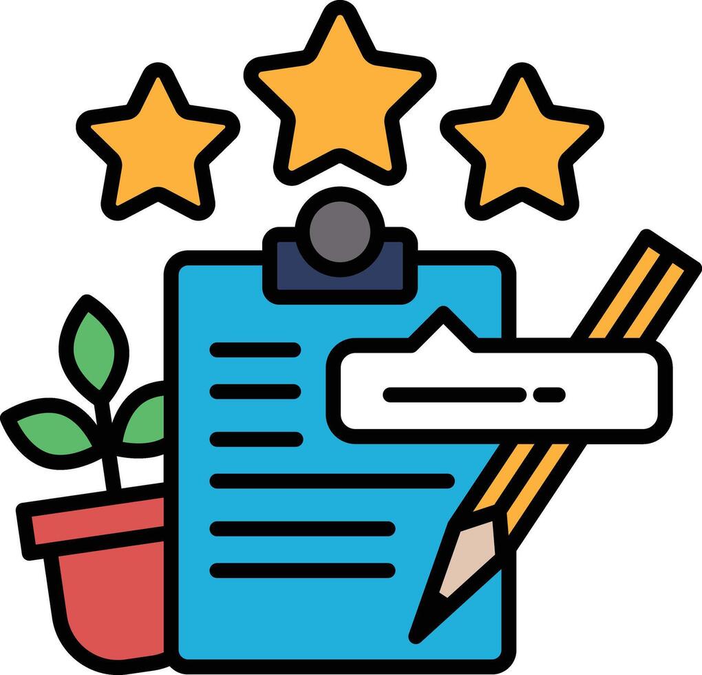 A blue clipboard with three stars and a pencil on it vector