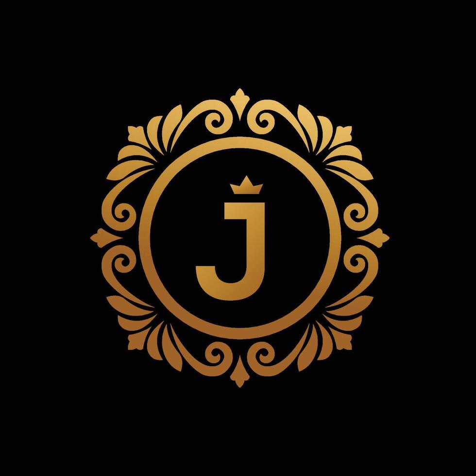 Golden circle Badge ornament with initial capital Letter vector