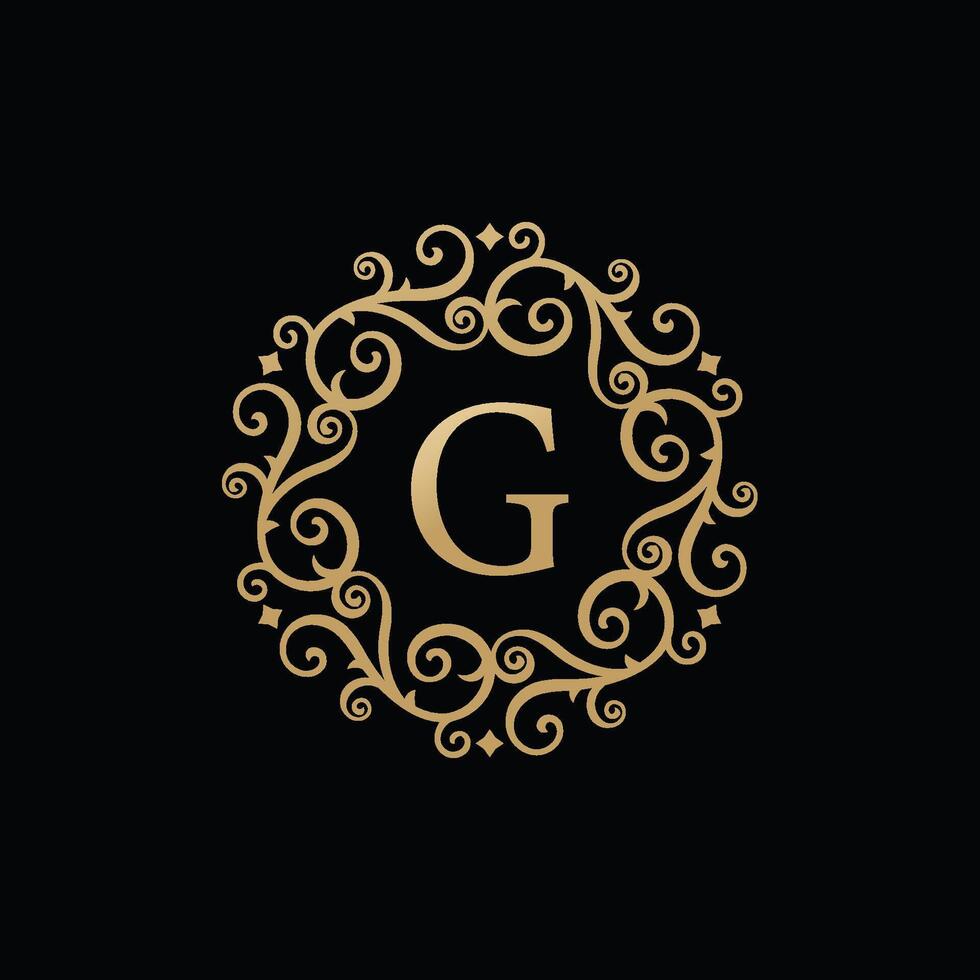 Golden circle Badge ornament with initial capital Letter G vector