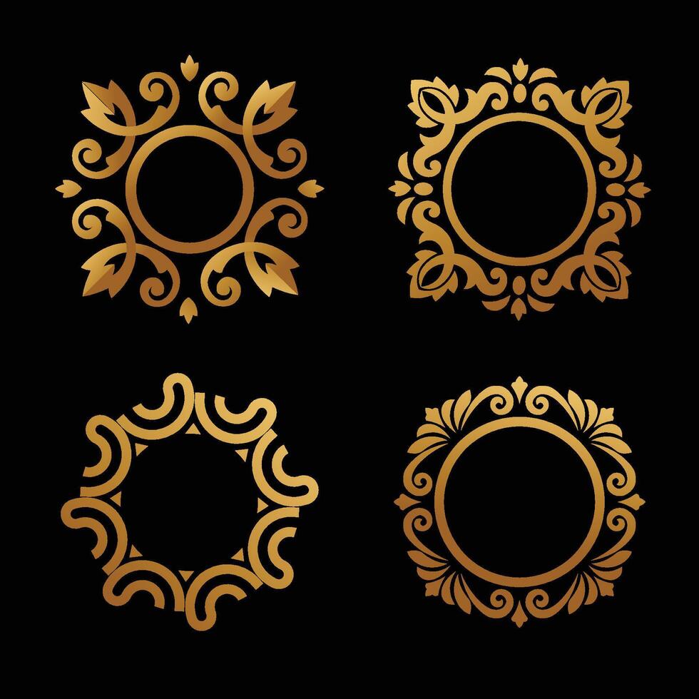 Golden circle Badge ornament collection vector
