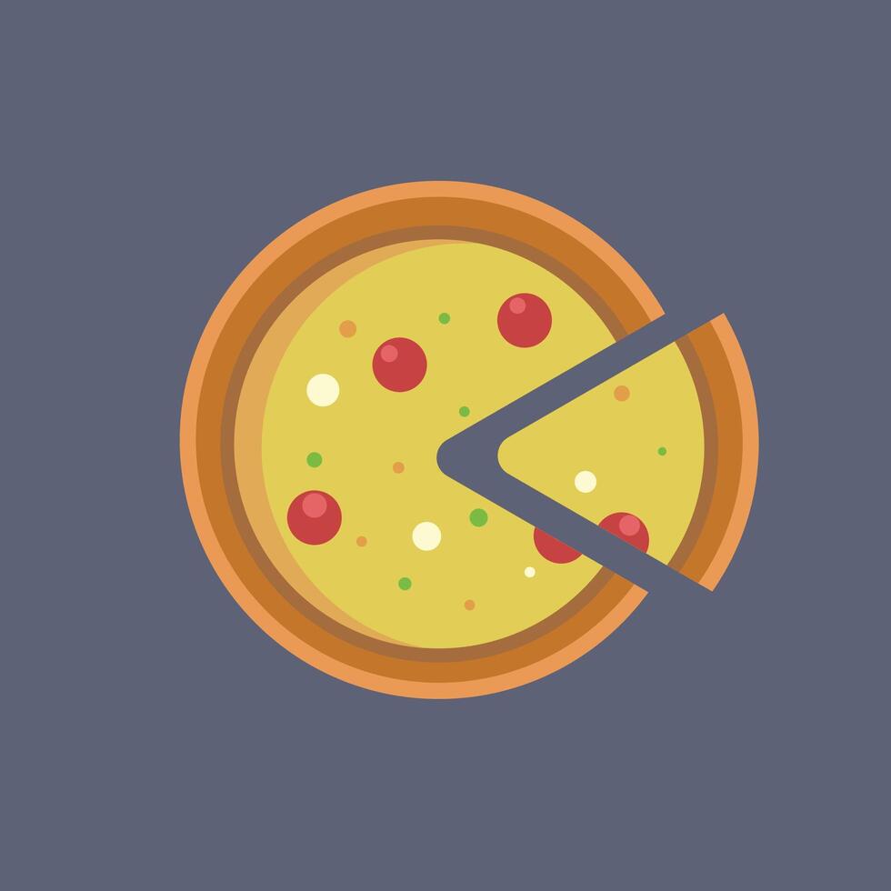 pizza with slice in flat design. vector