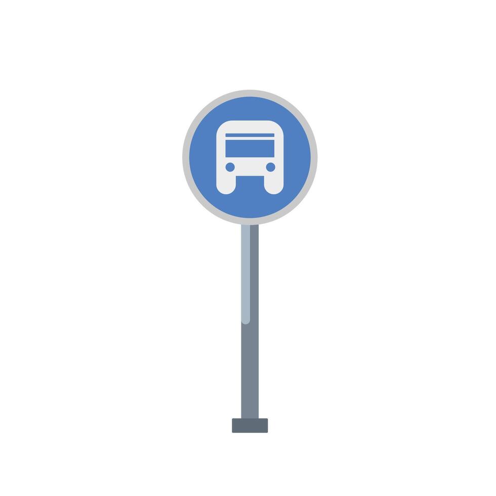 bus stop circle sign with pole flat design. vector
