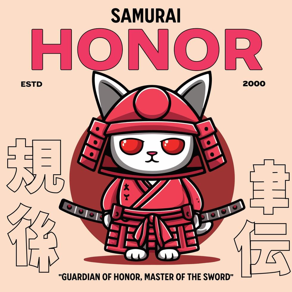 samurai honor samurai cat t shirt design vector