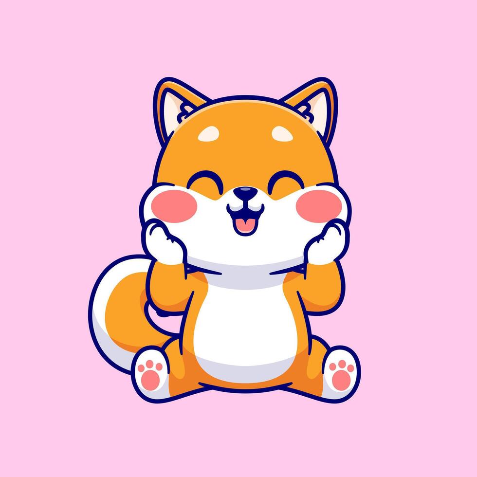 Cute Shiba Inu Dog Holding Chubby Cheek Cartoon vector