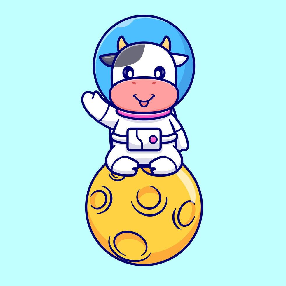 Cute Cow Astronaut Sitting On Moon Cartoon vector