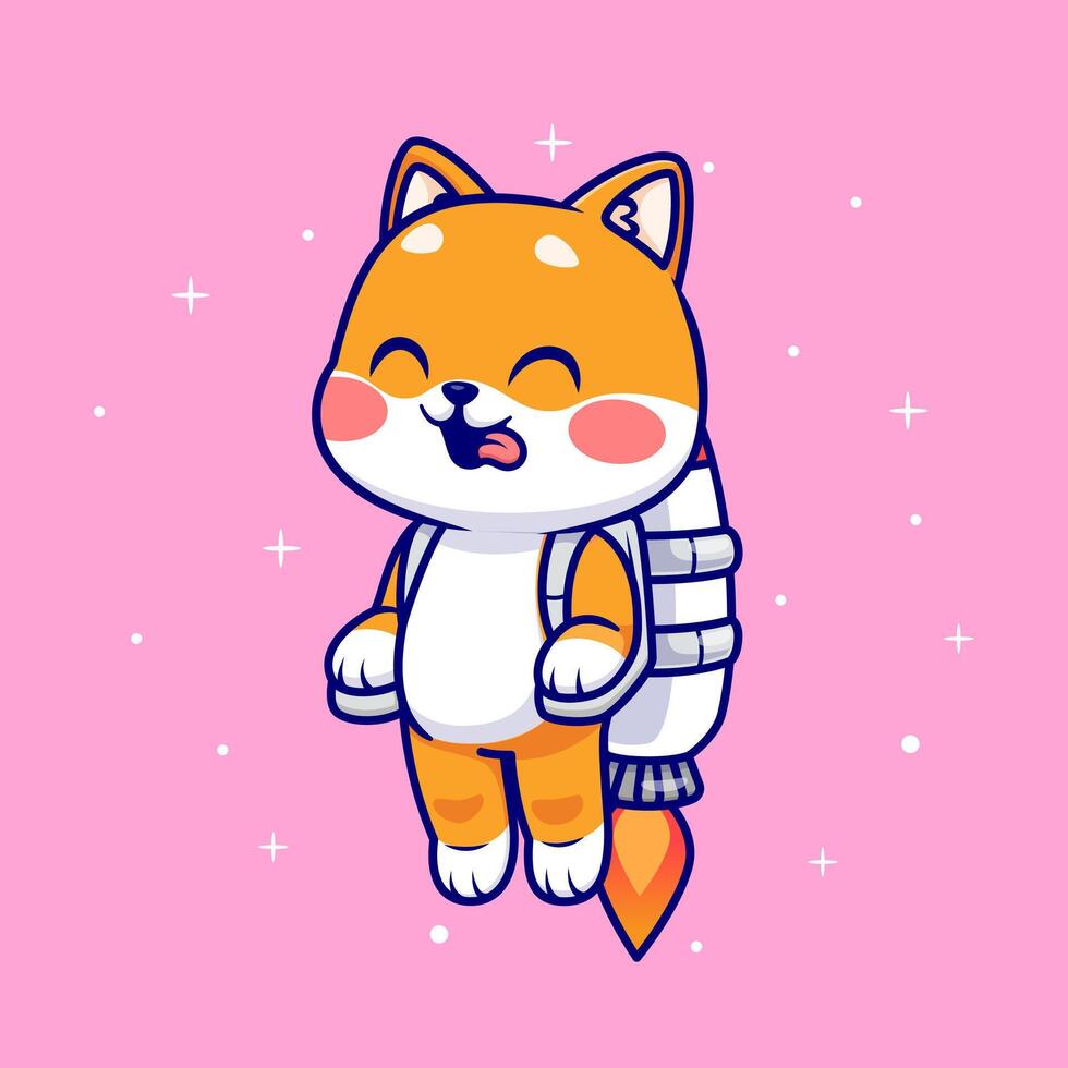 Cute Shiba Inu Dog Flying With Rocket In Space Cartoon vector