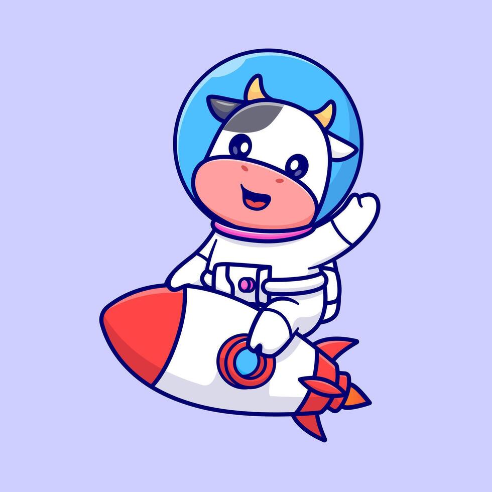 Cute Cow Astronaut Riding Rocket Cartoon vector