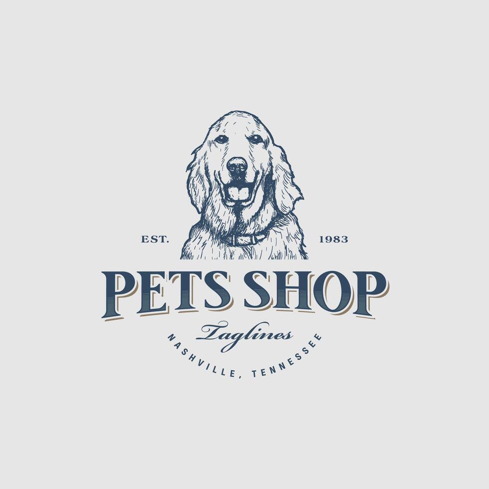Pets shop Vintage Hand drawn Vintage logo vector