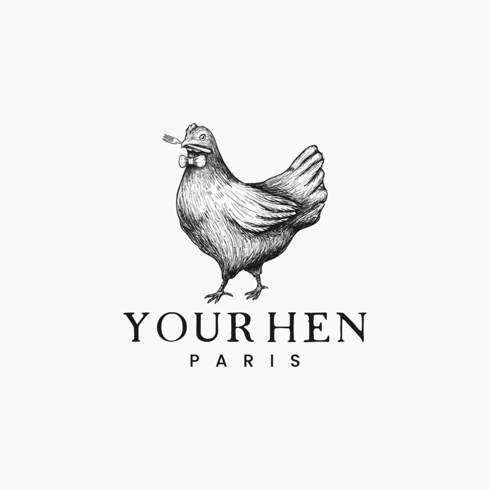 Your Hen Hand drawn Vintage Logo vector