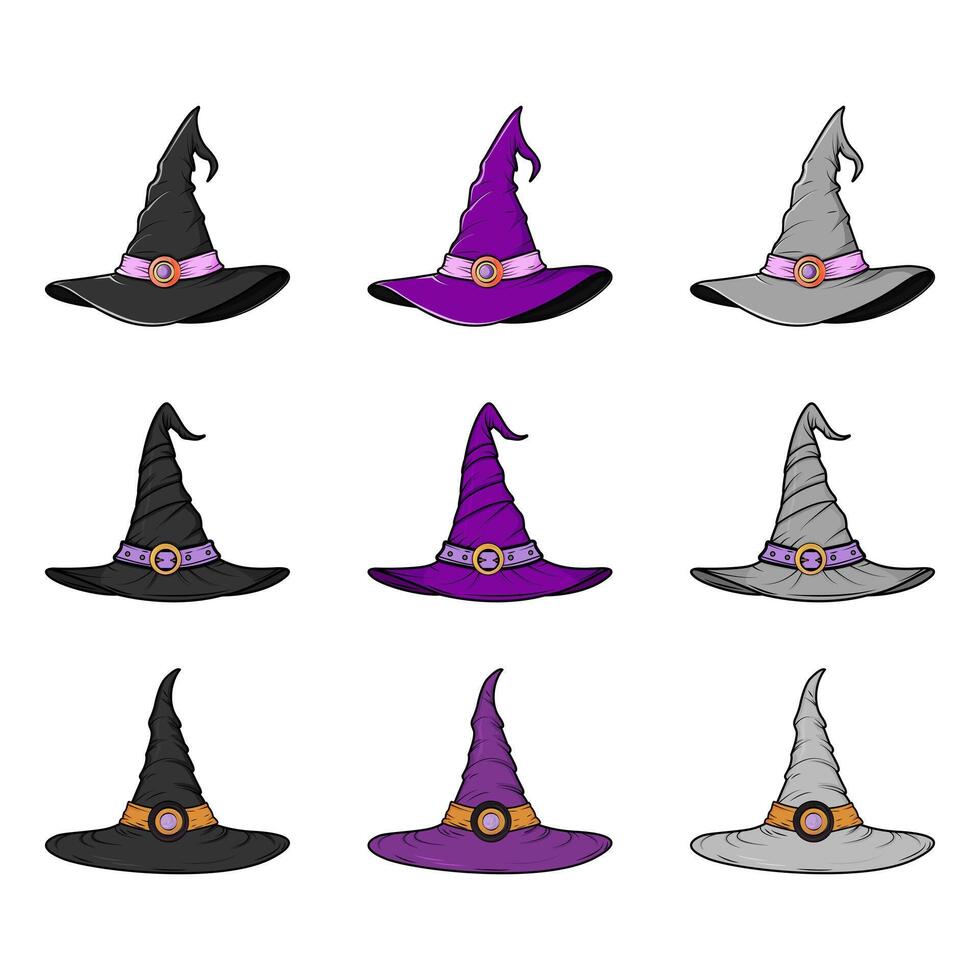 A set of witch's hats. A Halloween accessory. vector
