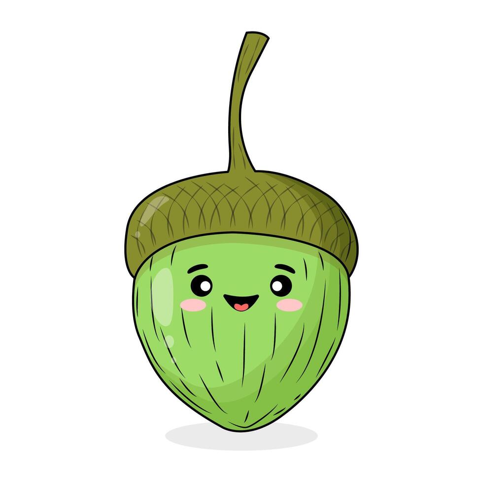 A funny green acorn in a cartoon style. vector