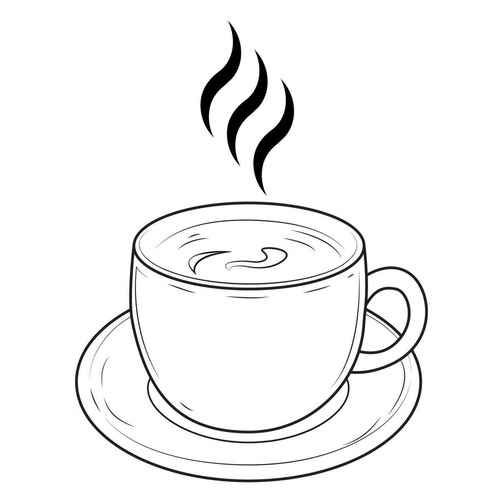 A cup of tea or coffee, a cup of smoke, a black and white image on a white background. vector