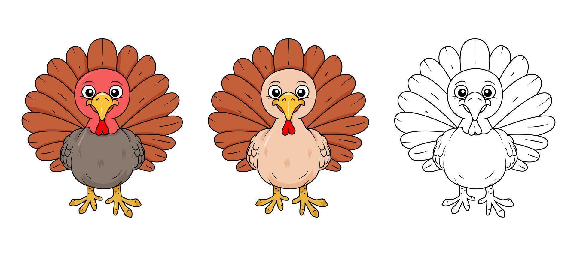 A cartoon-style turkey set.Thanksgiving day vector