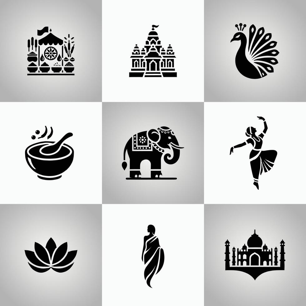 Elegant Indian Cultural Icon Set vector
