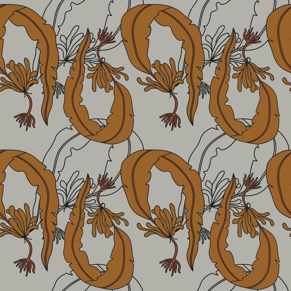 Seamless Pattern with Alaria esculenta seaweed kelp. Hand drawn repeating background with edible seaweed. Healthy food, sea ingredient, cosmetics, extract. Design for textile, paper, card print vector