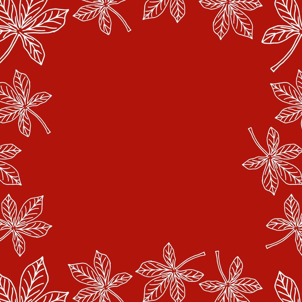 Chestnut leaves frame white outline - red square vector