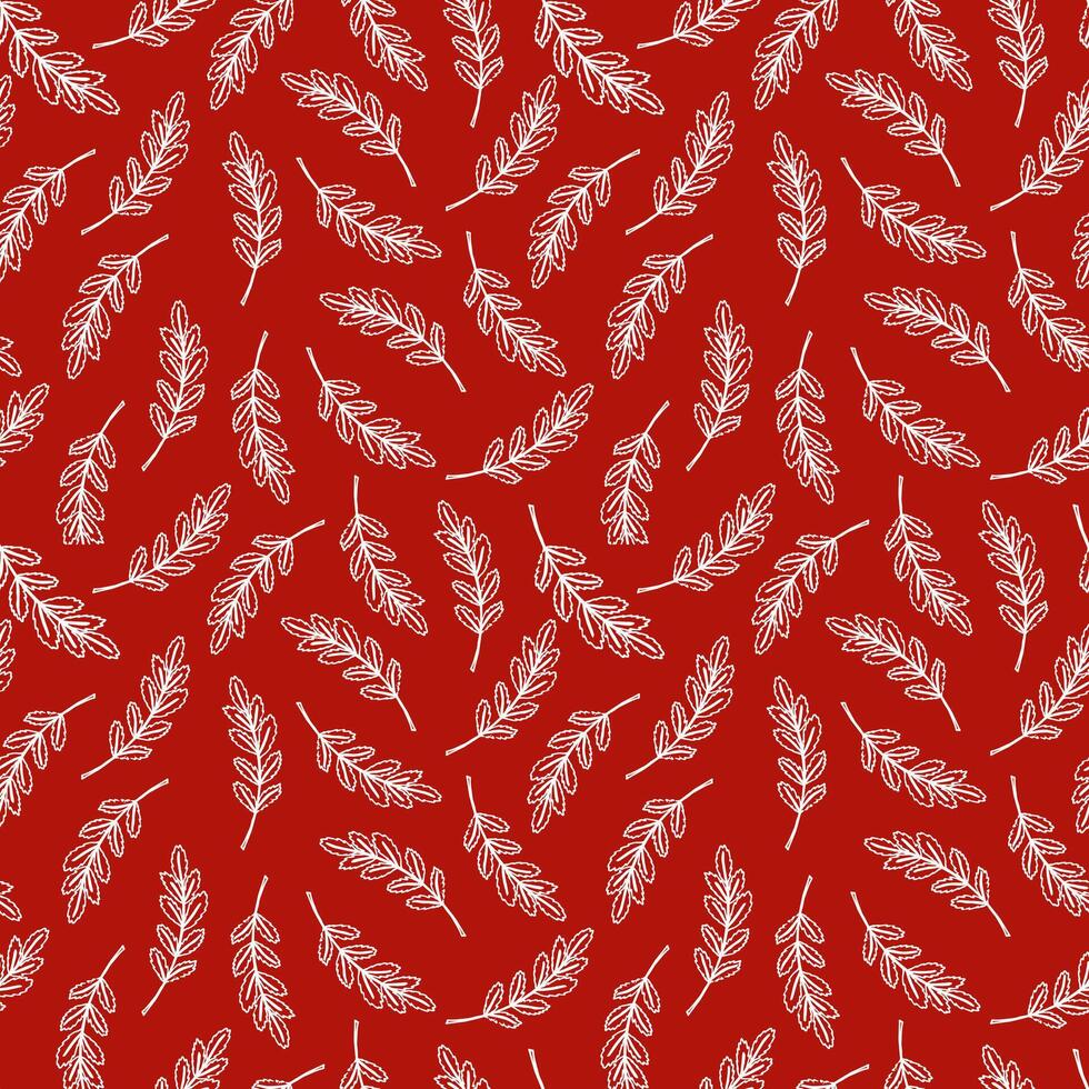 pattern rowan leaves white outline - red square vector