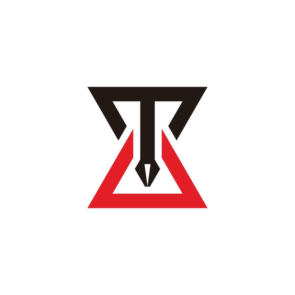 letter t pen writer linked triangles logo vector
