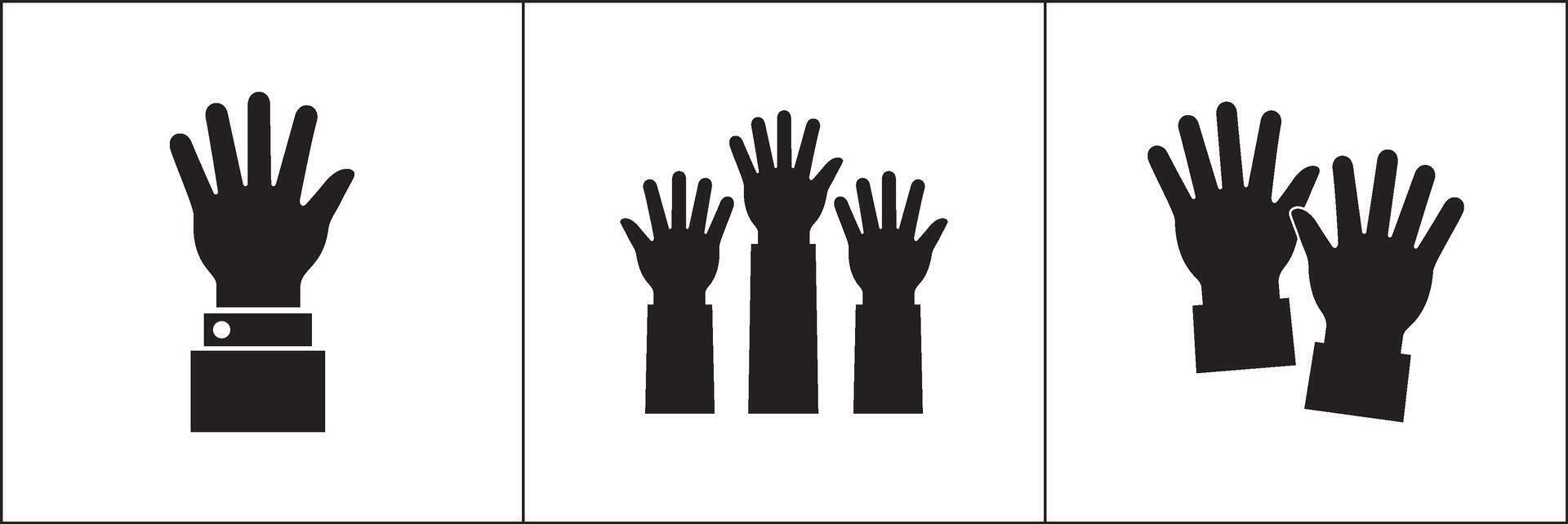 Raised hands icon. Raise hand symbols. Hand sign. Symbol or logo of peoples, community, organization, democracy, donation, charity. stock graphic design in flat style isolated on white. vector
