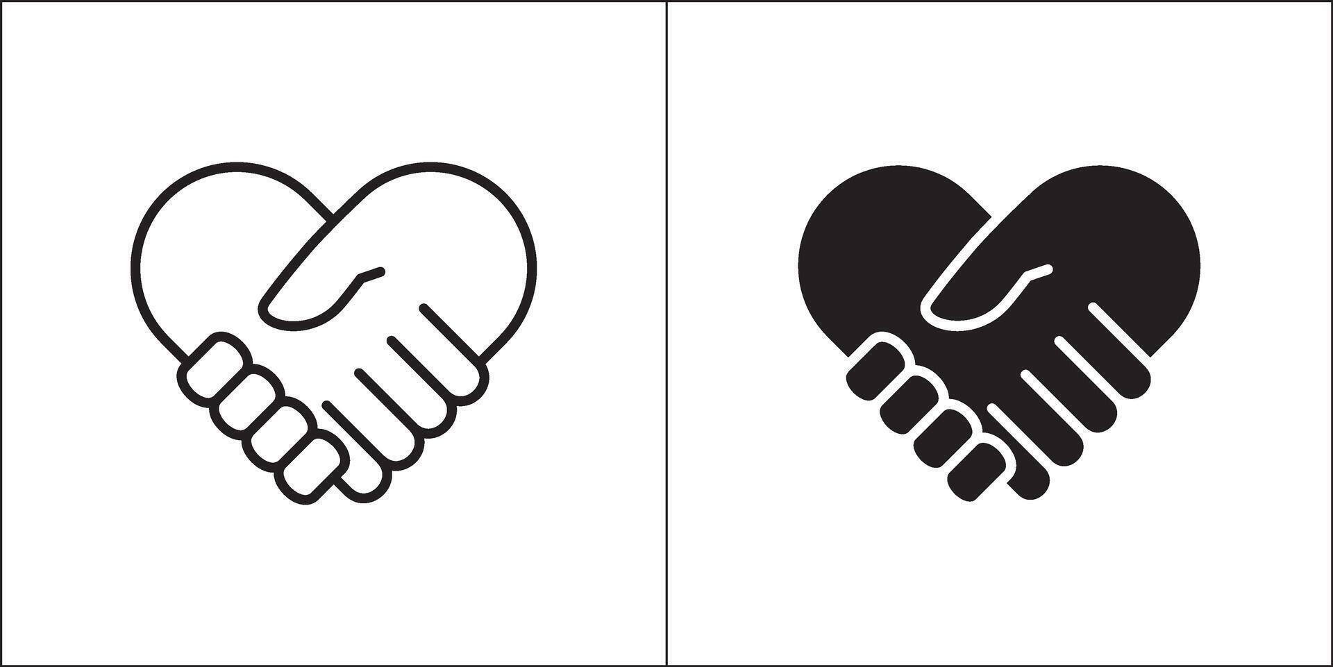 Handshake for love icon. handshake inside heart symbol. Icon for charity, donation, compassion, solidarity and humanitarian. Stock logo illustration in flat and line design style. vector