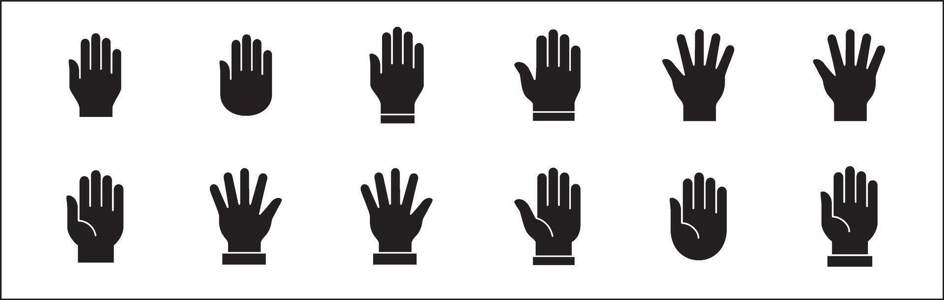 Hand icon. Palm hand icons. Hands symbol collection. Hands icon symbol of participate, volunteer, stop, vote. stock graphic, flat style design illustration resource for UI and buttons. vector