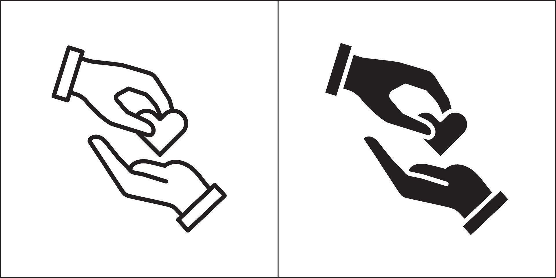 A hand giving heart symbol. Give and receive hand icon. Icon for charity, donation, compassion, solidarity and humanitarian. Stock logo illustration in flat and line design style. vector
