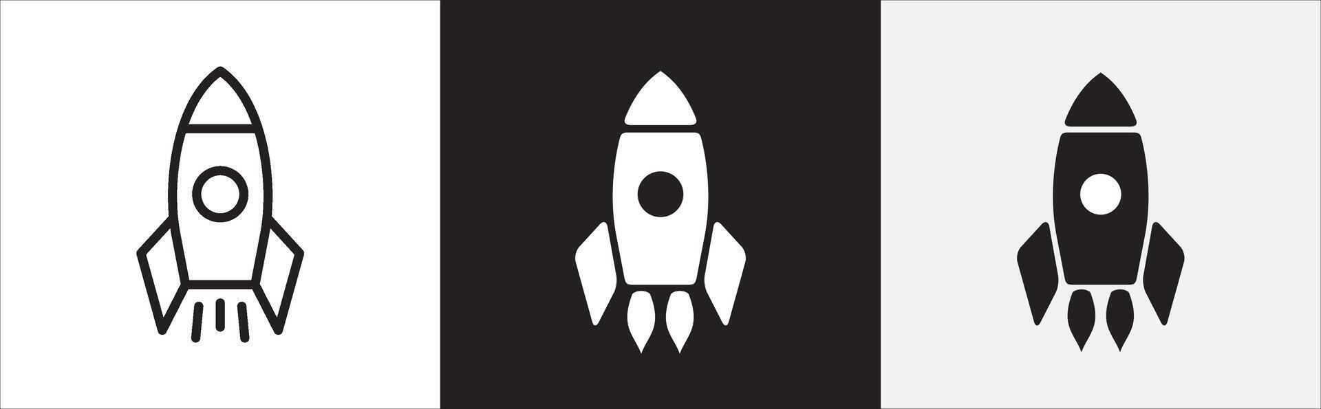 Rocket icon set. Business start up symbol. Rocket launching sign. Graphic design in flat and outline design style. stock illustration. vector