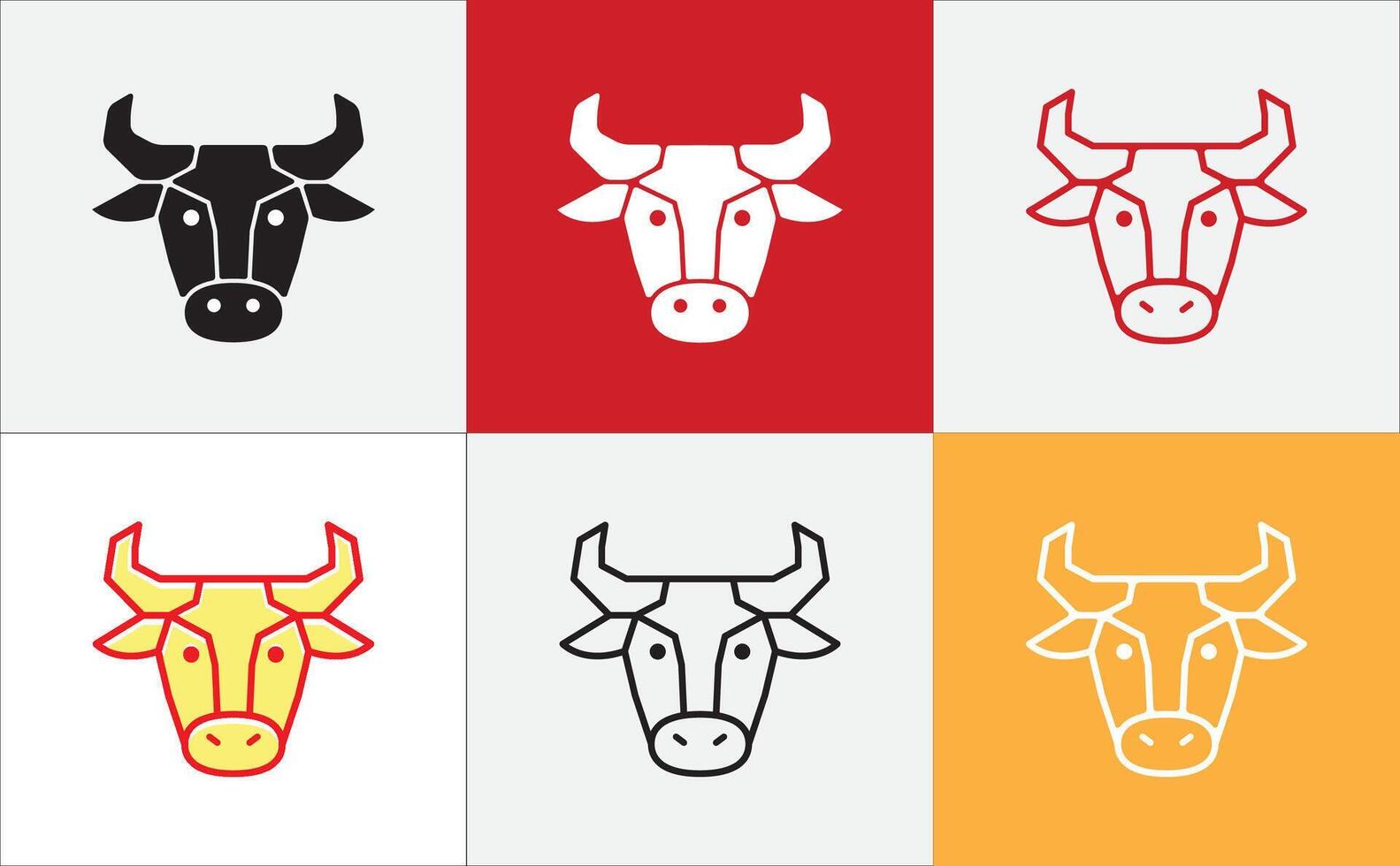 Bull head icon set. Bull market symbol set. stock illustration in different style of flat and outline design. vector