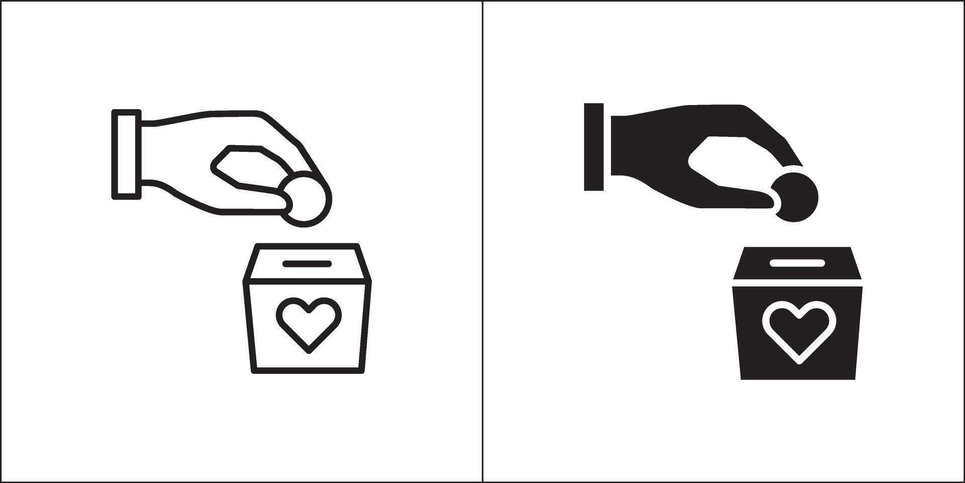 A hand inserting coin to a box. Icon for charity, donation, compassion, solidarity and humanitarian. Stock logo illustration in flat and line design style. vector