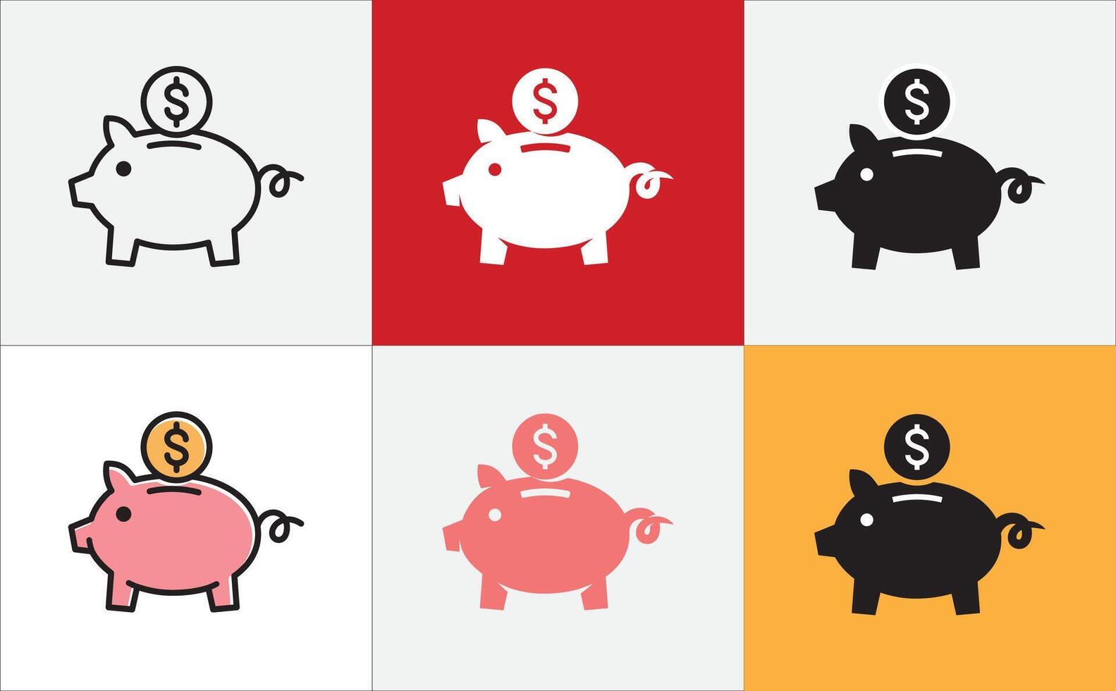 Piggy bank icon set. Piggy bank saving money icons. Baby pig moneybox symbol of savings and investment. stock illustration in different style. vector