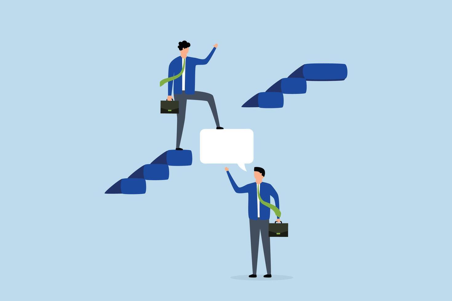 intelligence information to solve business problem, business expert using speech bubbles to climb the ladder to success. vector