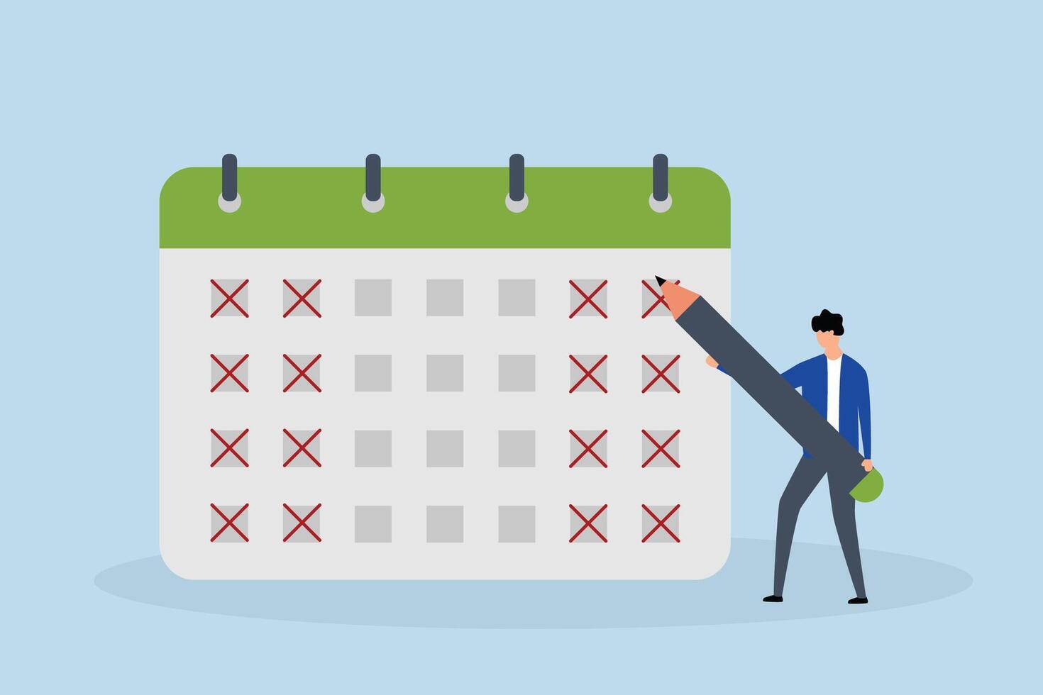 4 day work week, business manager scheduled vacation to work 4 day work week at the company. vector