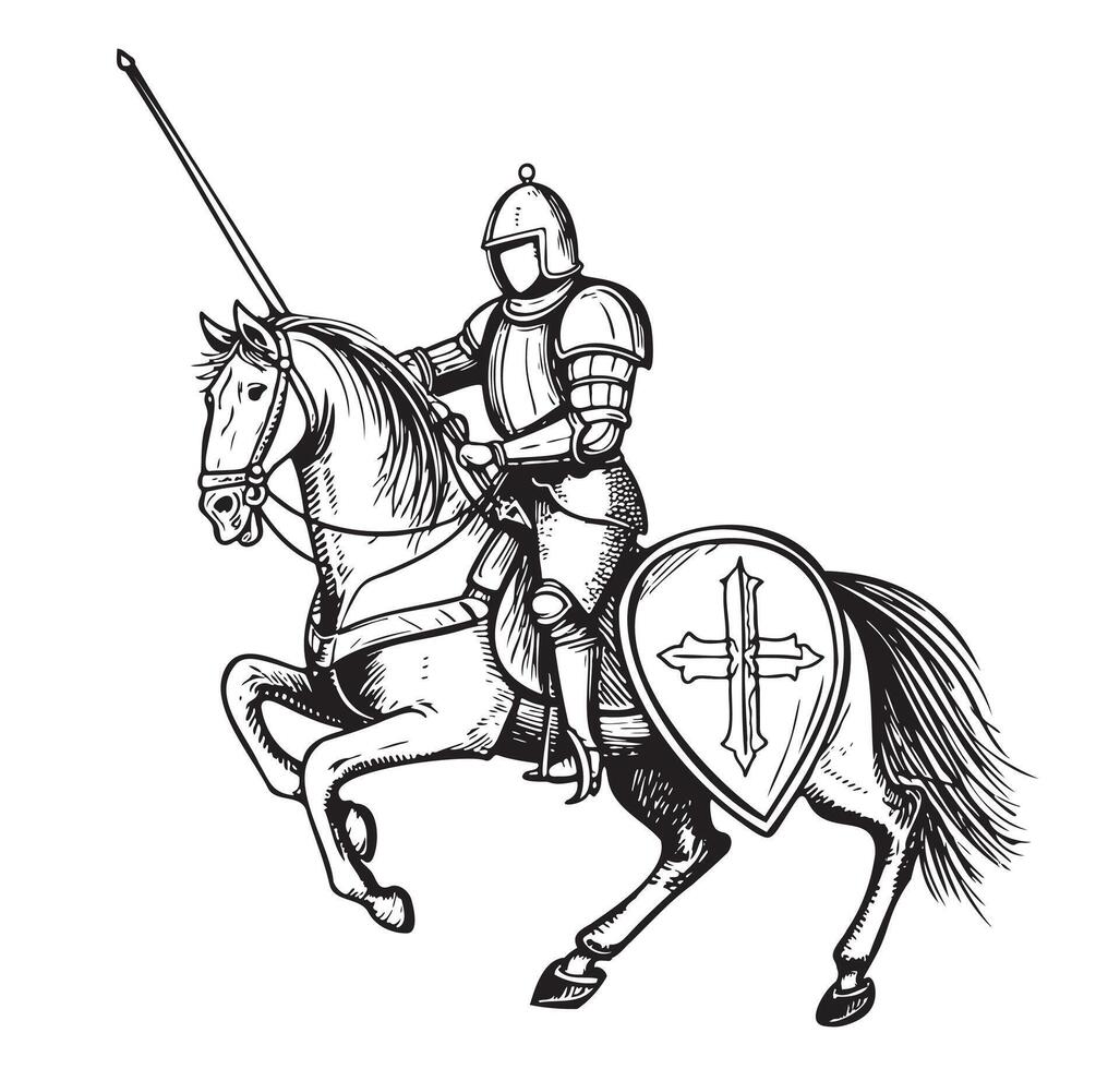 Knight on a horse hand drawn sketch in doodle style illustration vector